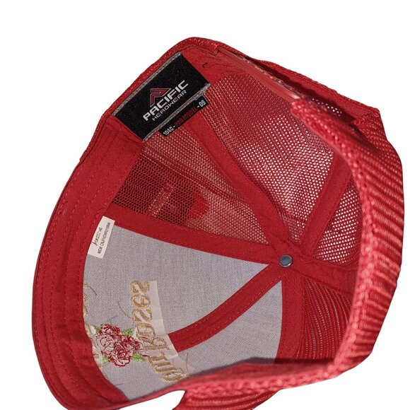 Trucker Hat Four Roses Bourbon Black Red Gold w/ Rose Hat Pin Mesh Snapback Cap - Picture 4 of 7